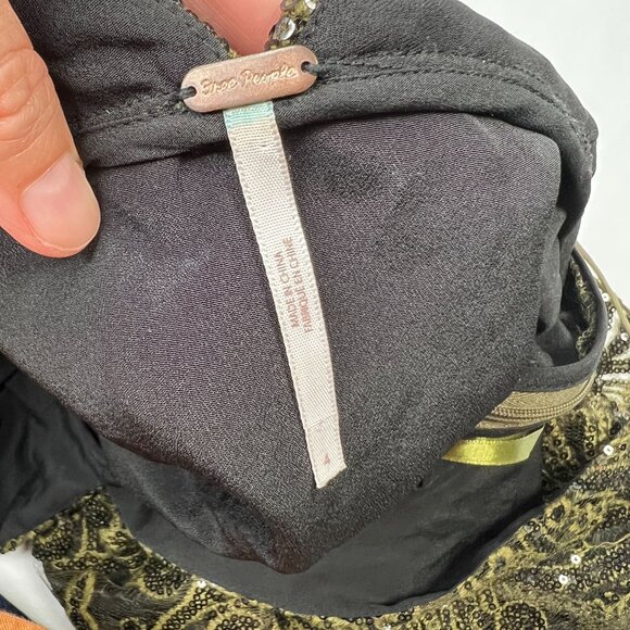 Free People Night Shimmer Lace Mini Dress Sequin Sleeveless Olive Green Black 4 - Picture 4 of 13